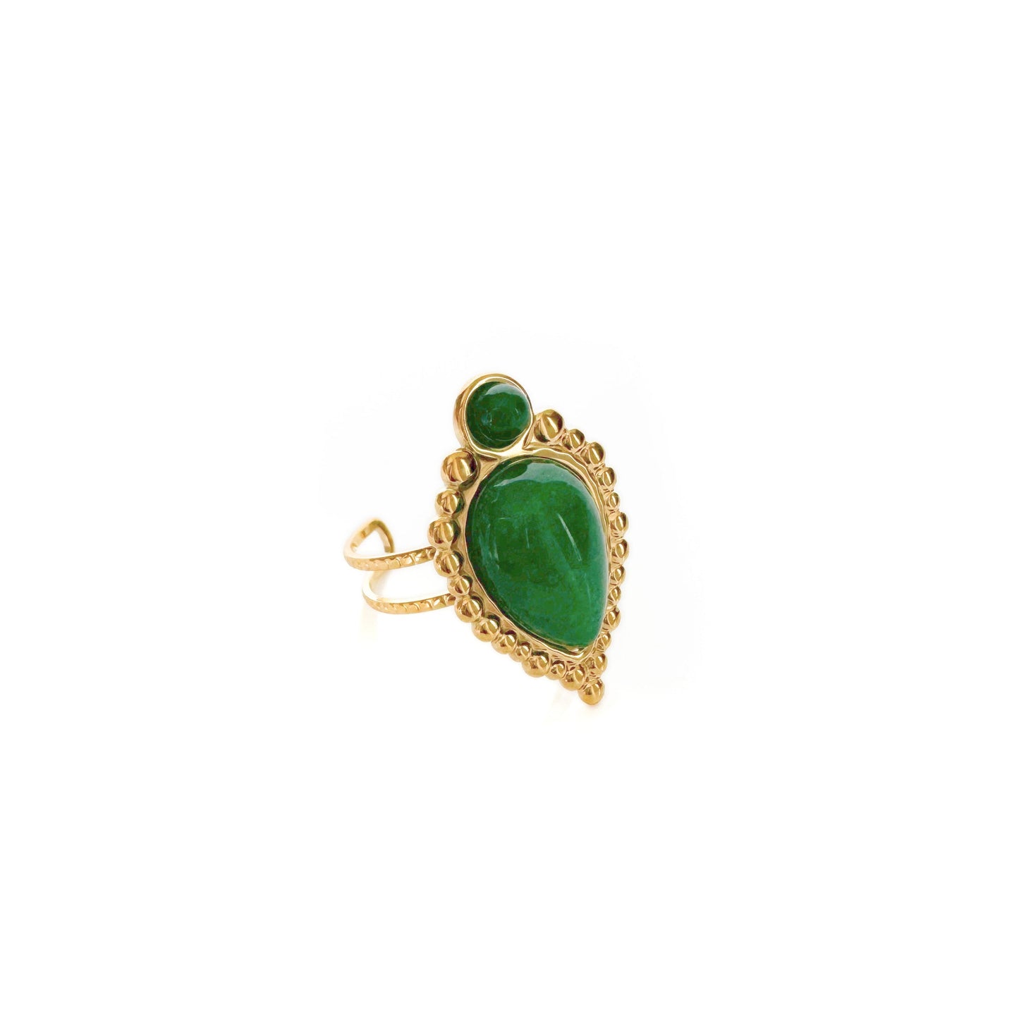 Adhira Luxe 18k Gold  Plated Green Teardrop Stone Ring
