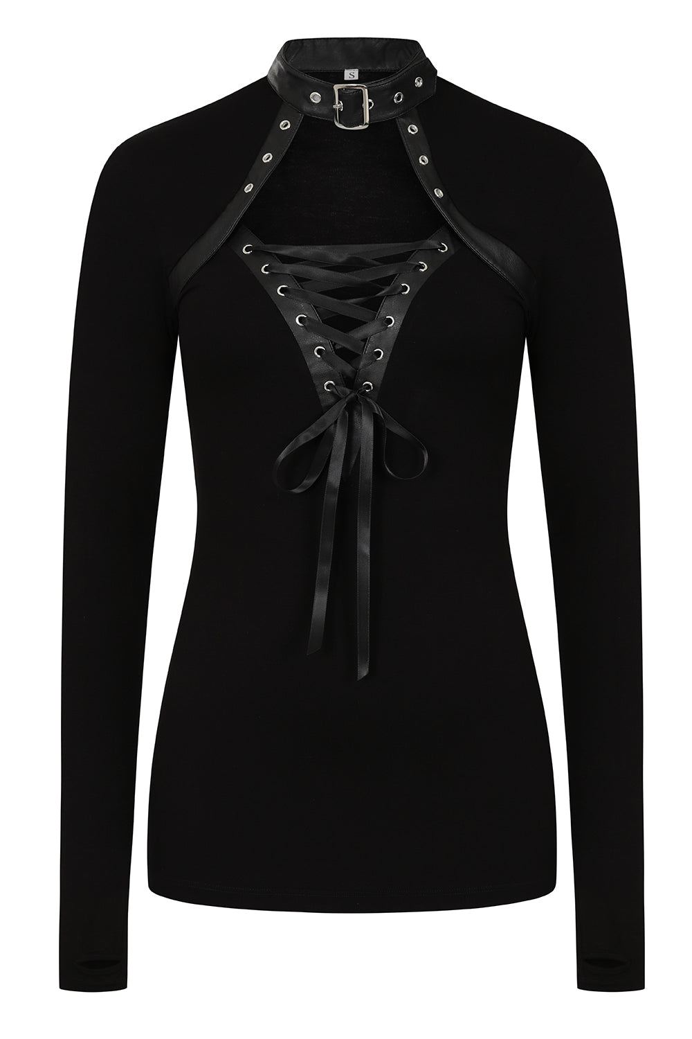 Necessary Evil Dione Long Sleeve Lace Up Plunge Top