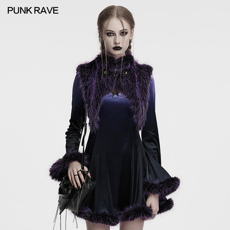Punk Rave Lilith Gradient Devil Fur Shawl In Violet