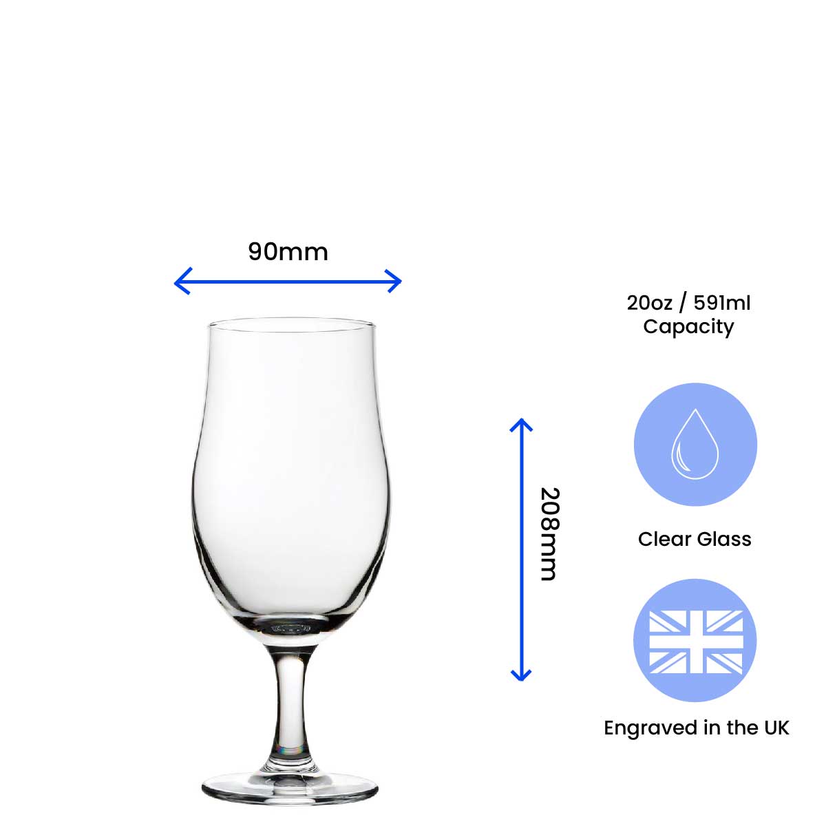 Personalised Engraved Draft Stemmed Pint Glass 20oz Wedding Beer Birthday - Any Message Engraved