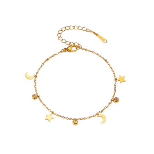 Estellia Luxe 18k Gold Plated Celestial Moon and Star Charm Bracelet