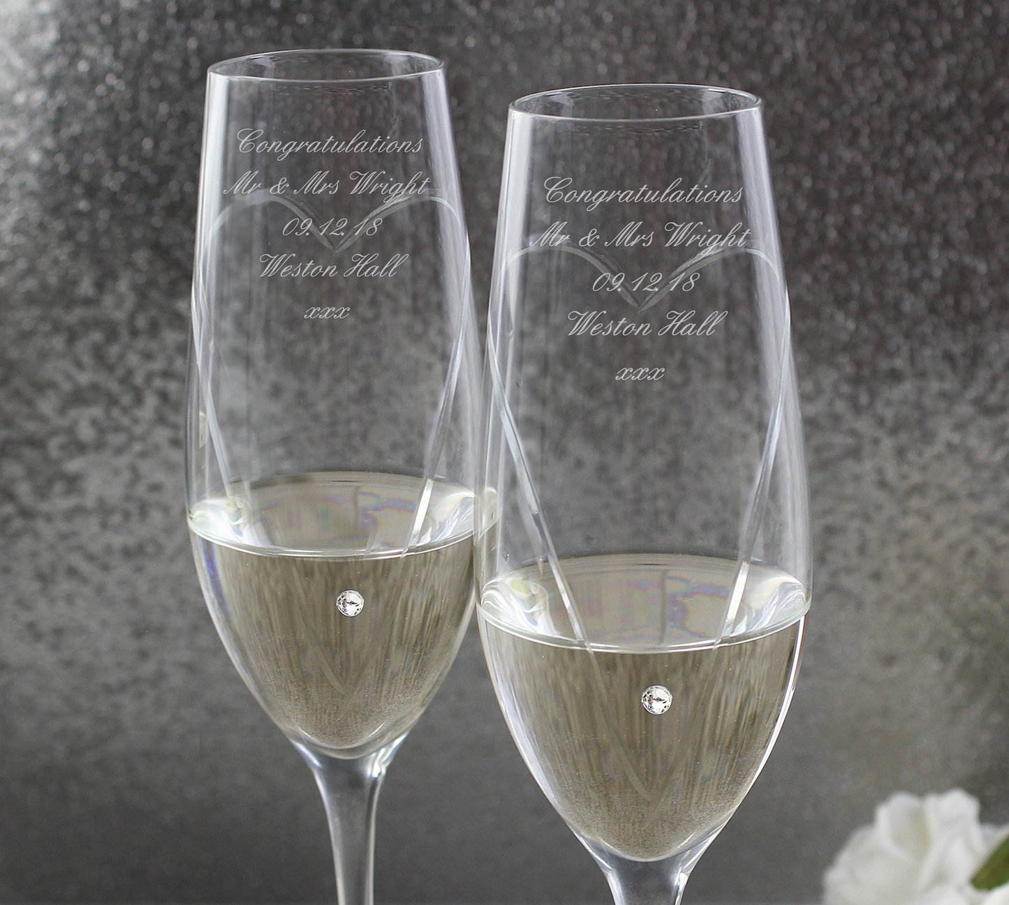 Personalised Hand Cut Heart Pair of Flutes With Gift Box