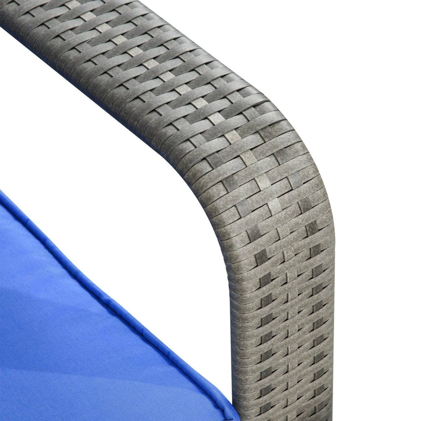 3-Piece PE Rattan Wicker Garden Furniture Patio Bistro Set Weave Conservatory Sofa Storage Table and Chairs Set Blue Cushion Grey Wicker