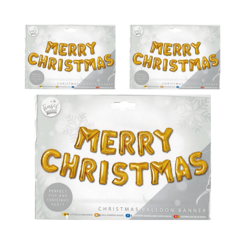Wholesale Merry Christmas Balloon Banner - Gold - (Case of 12)