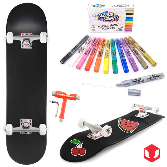 Venom Skateboards Complete Skateboard & Pens Matt Black - 8.0"