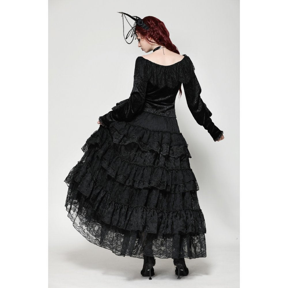 Dark in Love Romilly Lace Trimmed Jacquard Velvet Top