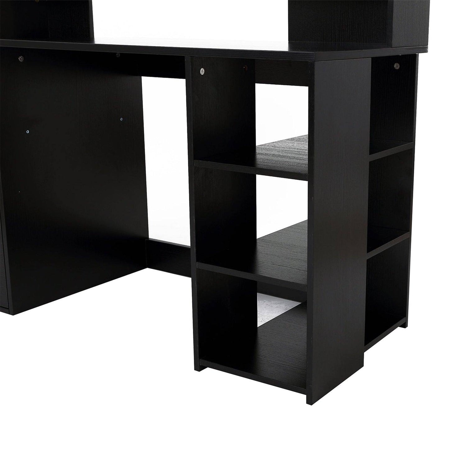 Computer Desk Study Table Modern Home Office Writing Workstation Furniture Printer Shelf Rack w/ Storage Drawer & Shelves Black