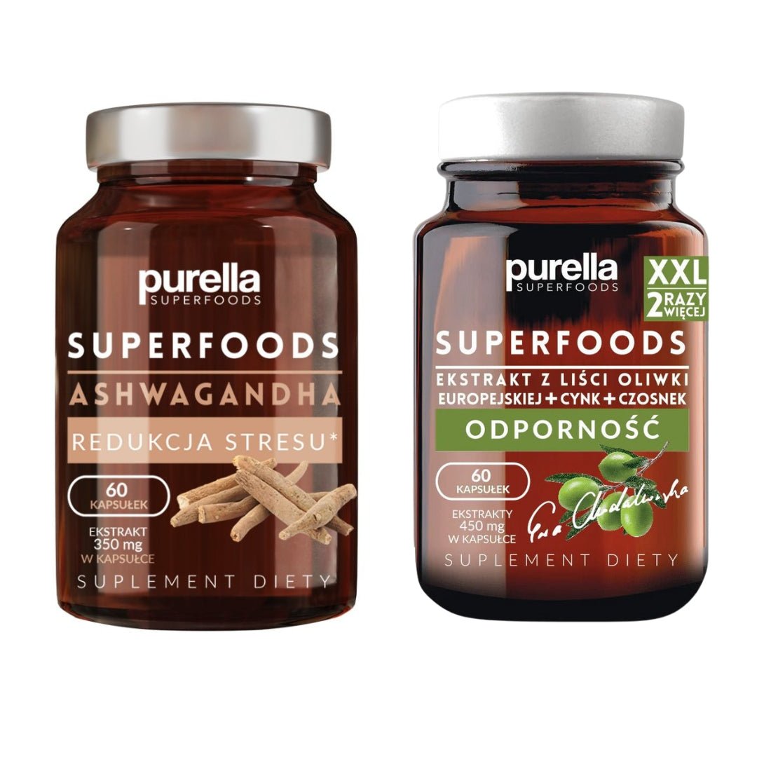 Food Supplements SET 1+1 FREE: Ashwagandha 60caps + European Olive Leaf extract +Zinc +Garlic 60caps