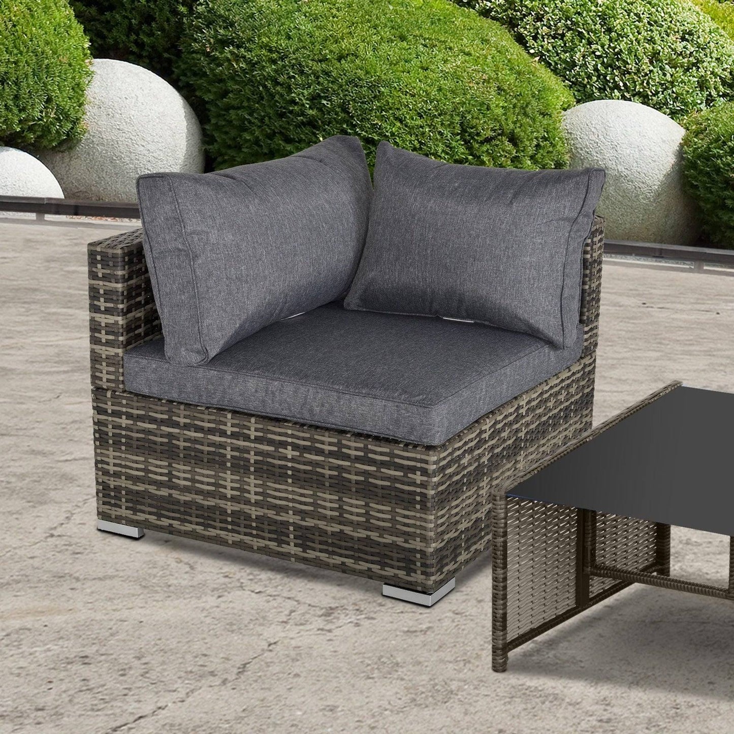 Outsunny Pe Rattan Wicker Corner Sofa Garden Furniture Single Sofa Chair With Cushions Deep Grey