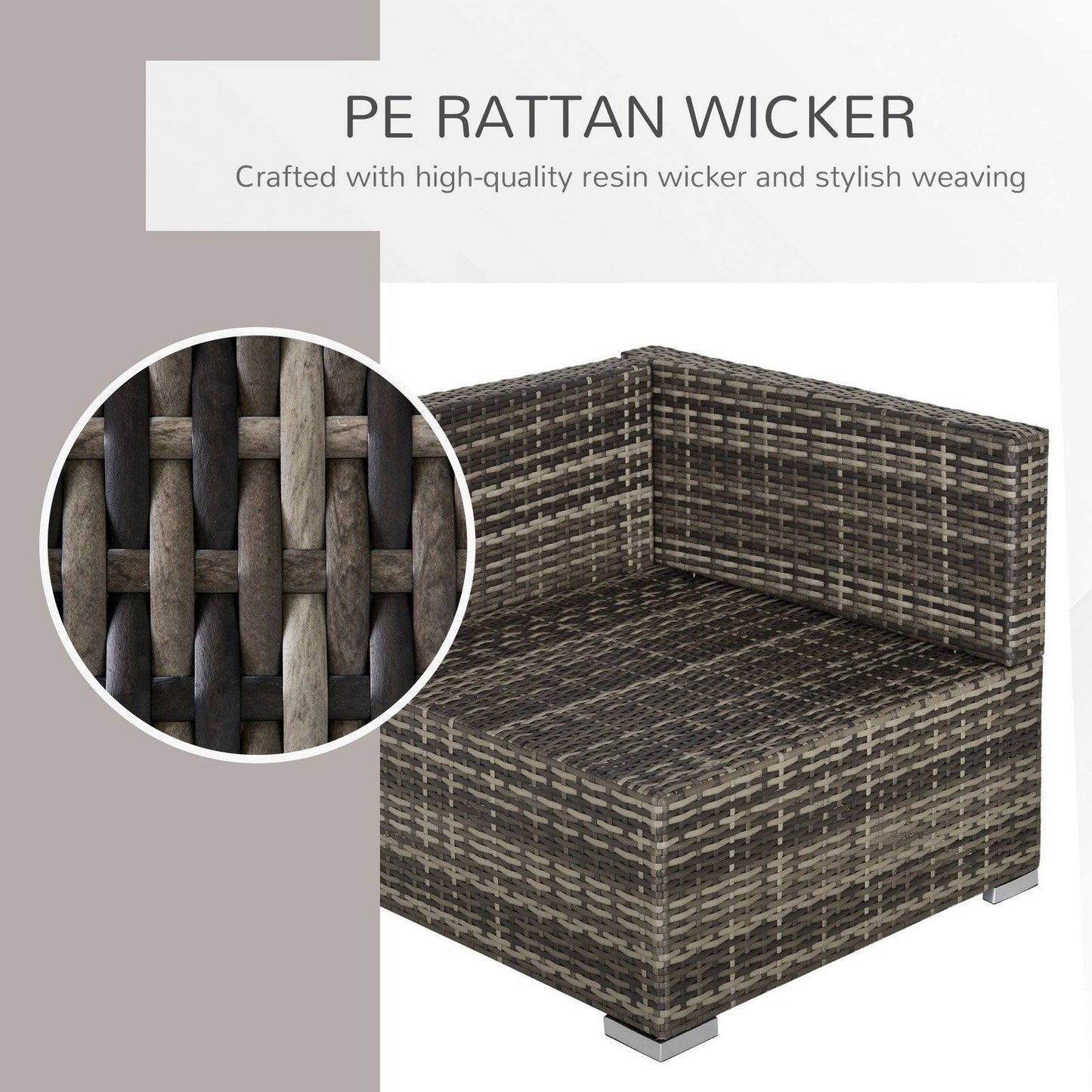 Outsunny Pe Rattan Wicker Corner Sofa Garden Furniture Single Sofa Chair With Cushions Deep Grey