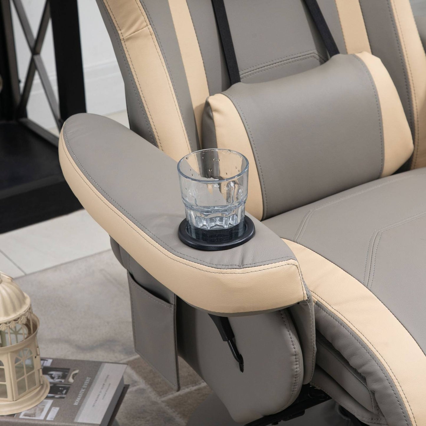 Manual Recliner Armchair PU Leather Lounge Chair w/ Adjustable Leg Rest