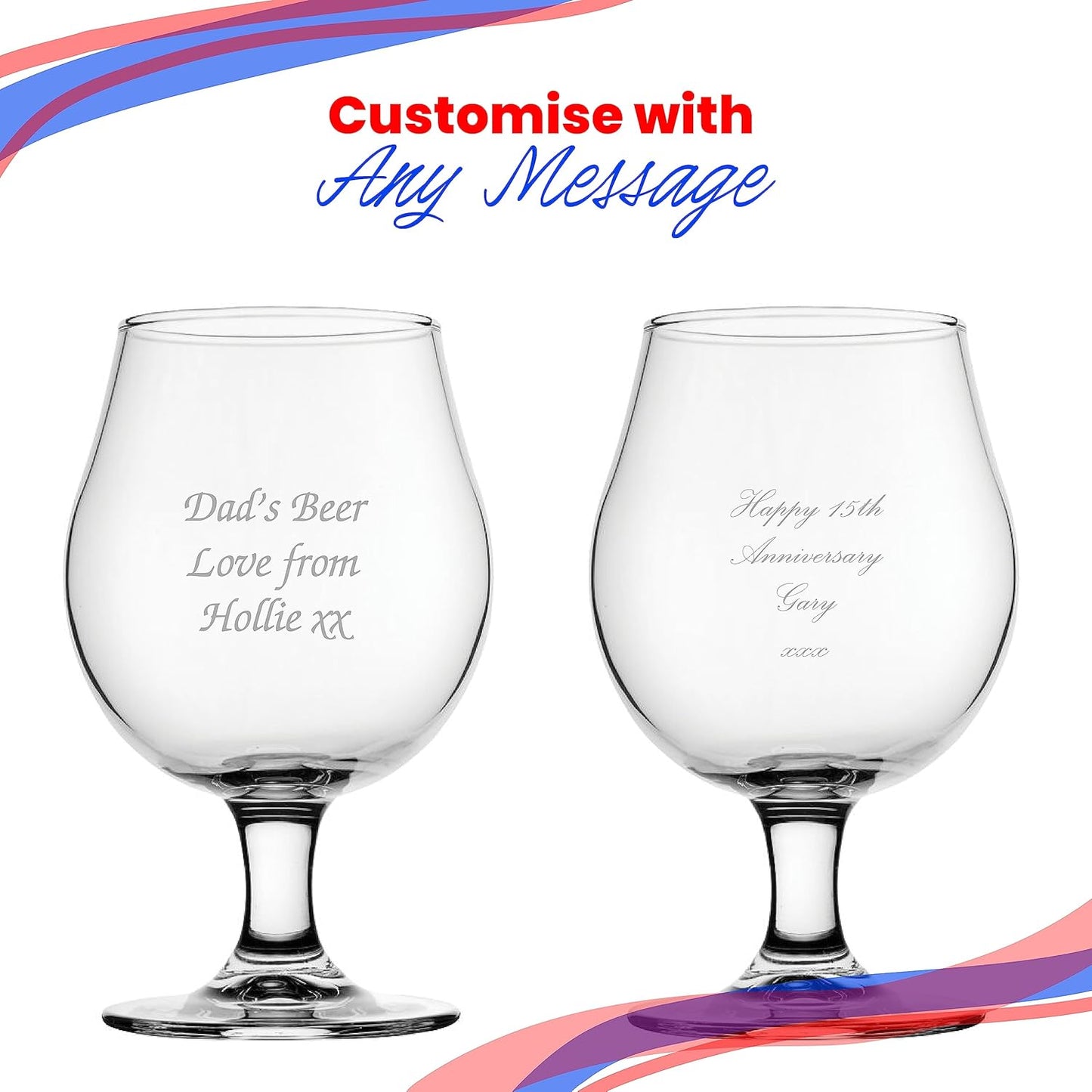 Engraved Beer Glasses and Tankards with Personalised Reverse Message and Design