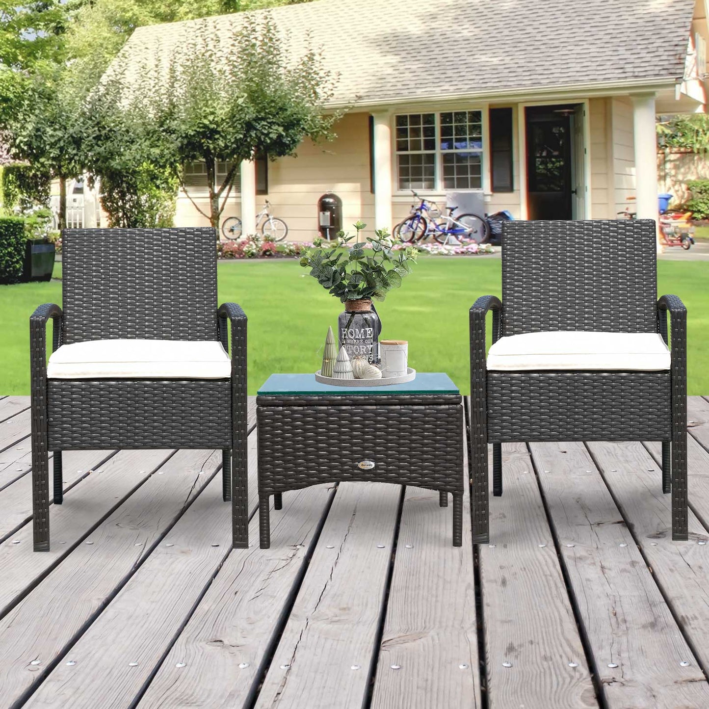 2 Seater Rattan Bistro Set Steel-Brown