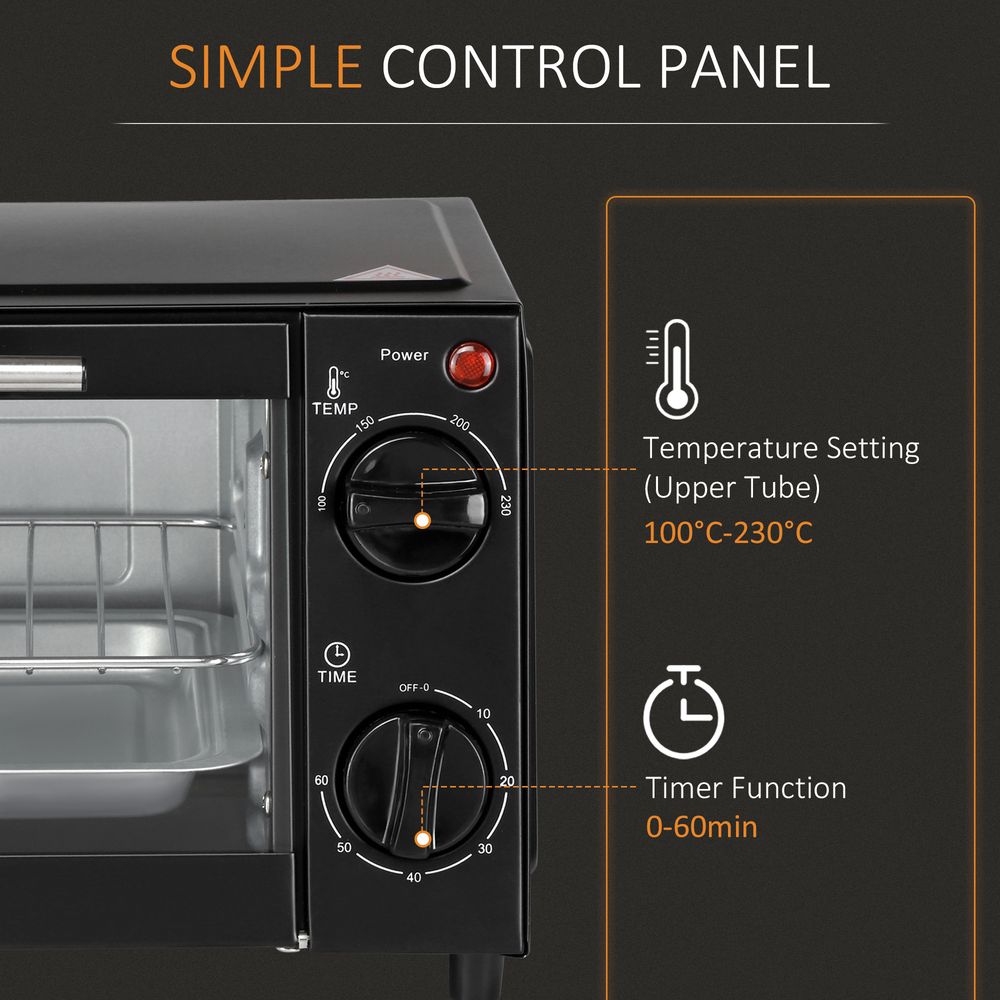 Mini Oven, 9L Countertop Electric Grill, Toaster Oven 750W