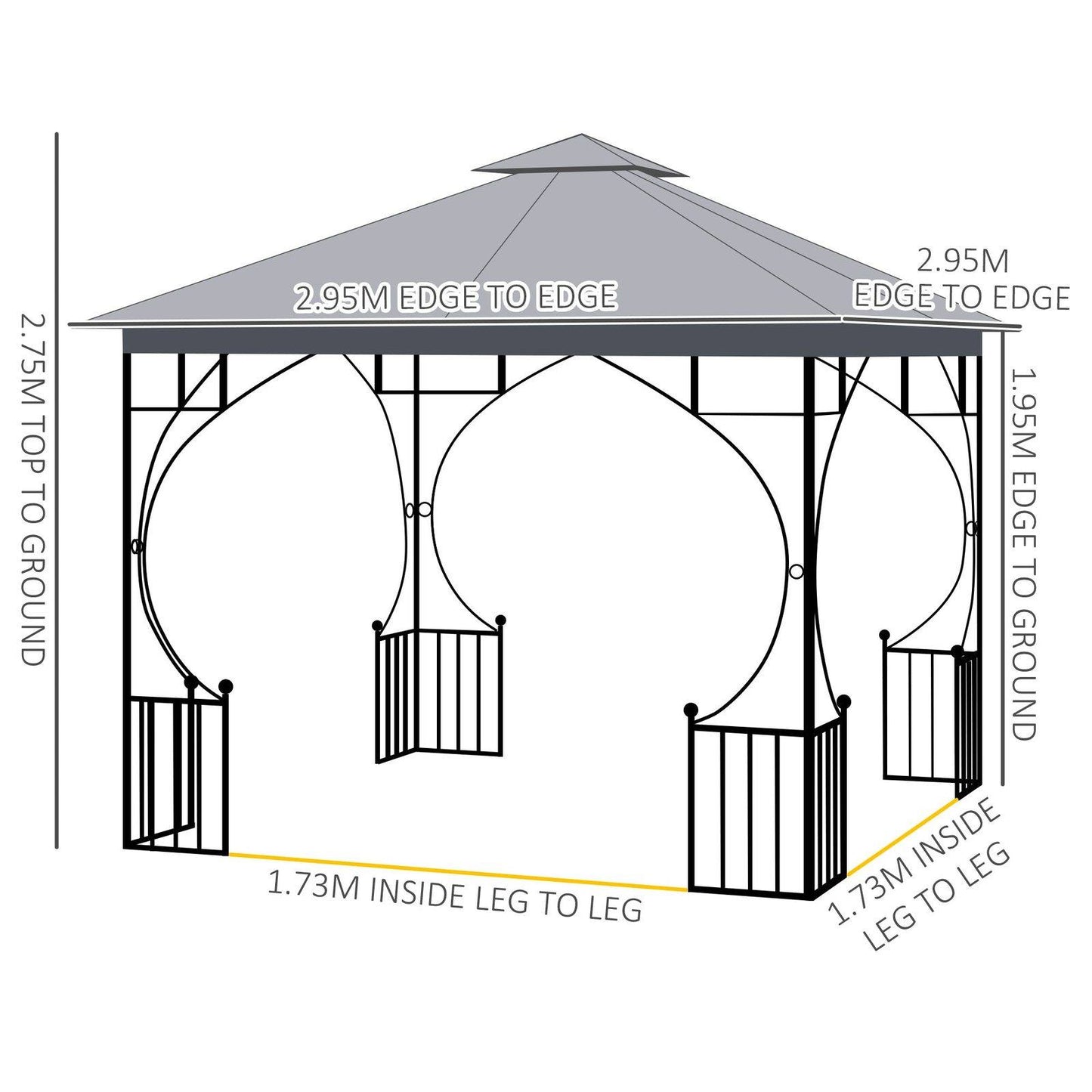 3 x 3M Garden Gazebo Patio Party Tent Shelter Outdoor Canopy Double Tier Sun Shade Metal Frame Netting Light Grey