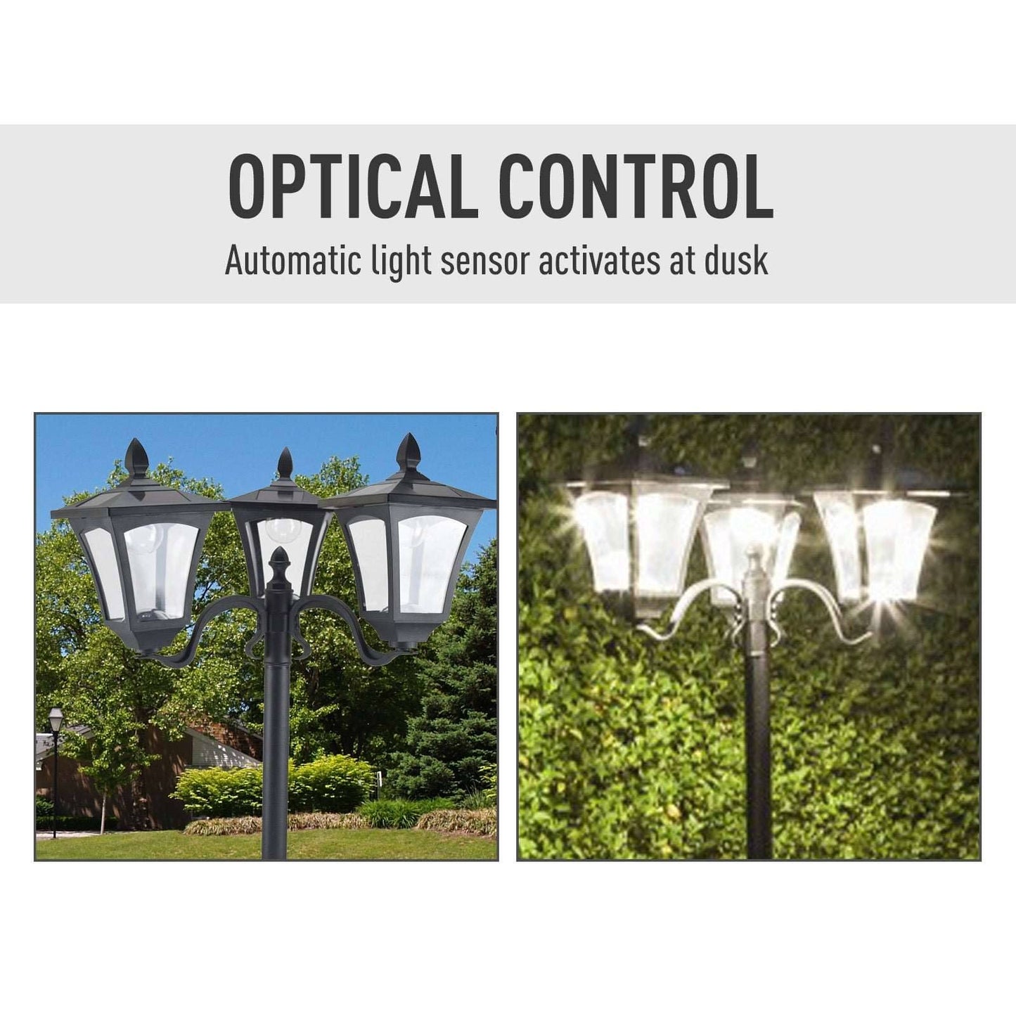 1.8m Traditional Victorian Style 3 Way Head Outdoor Garden Solar Post Lamp Sensor Dimmable LED Lantern Bollard Pathway IP44  Black