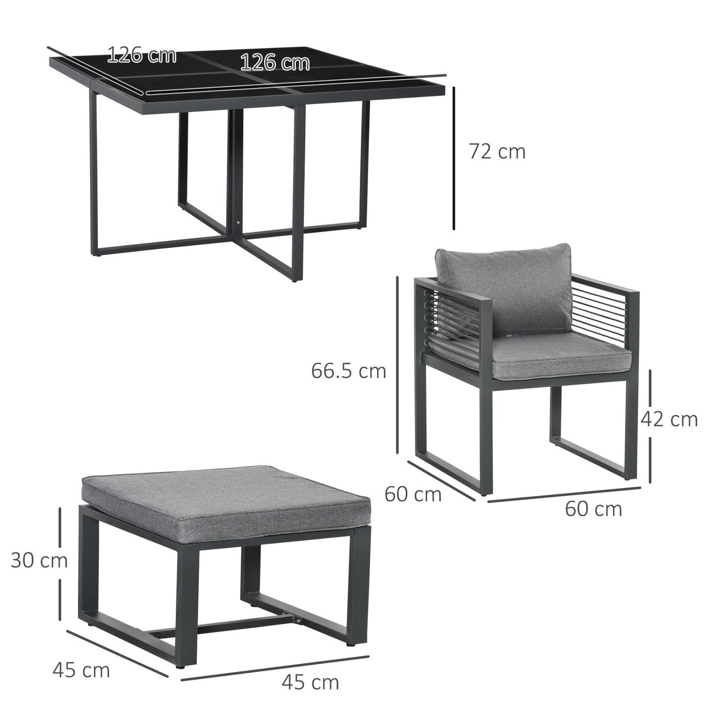 8 Seater Garden Dining Cube Set Aluminium Outdoor Furniture Set Dining Table