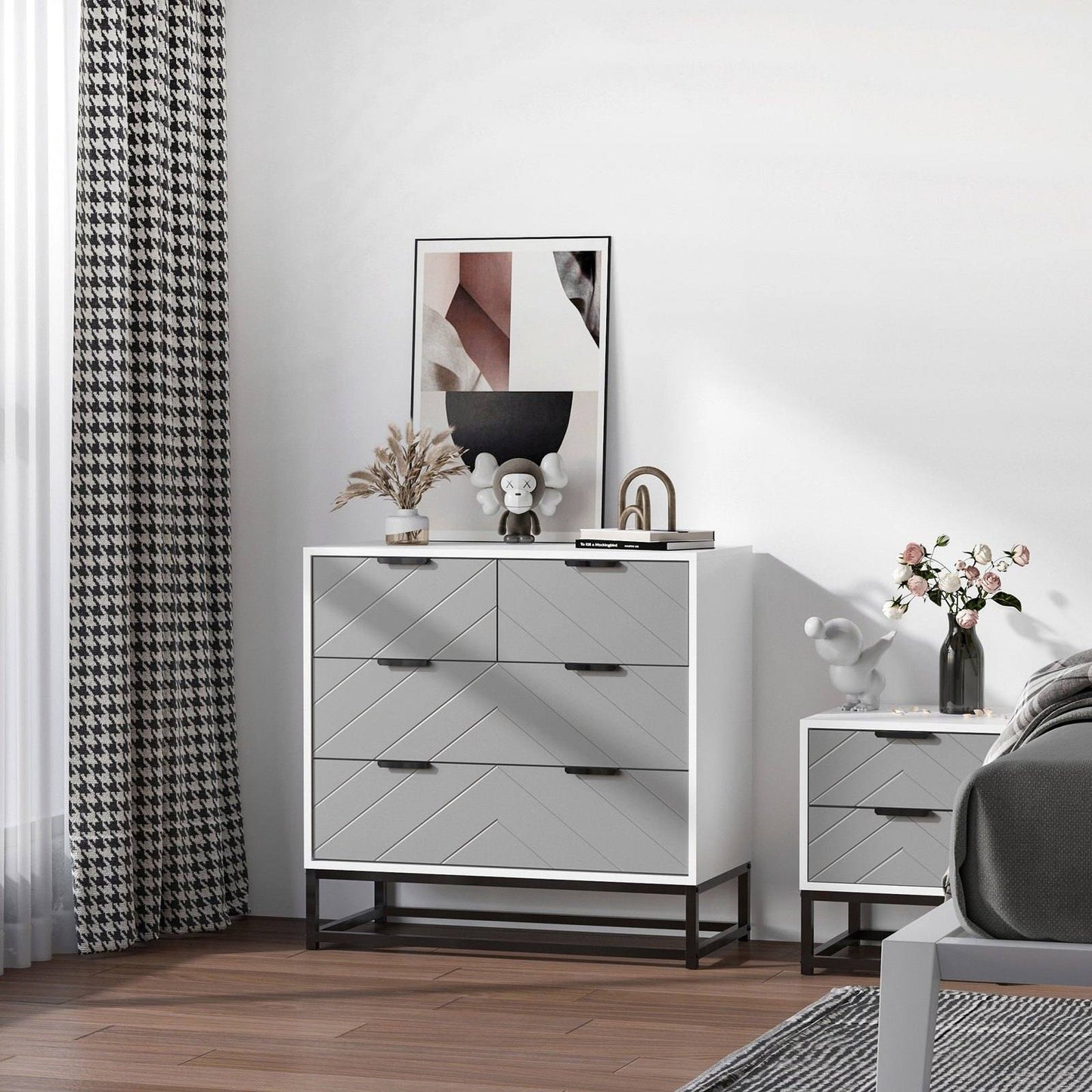 Chest of Drawers with Metal Handles Freestanding Dresser for Bedroom