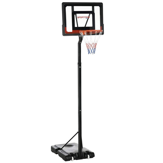 2.1 to 2.6M Adjustable Free Standing Basketball Hoop Weighted Base With Transit Wheels Black & Red by Sportnow