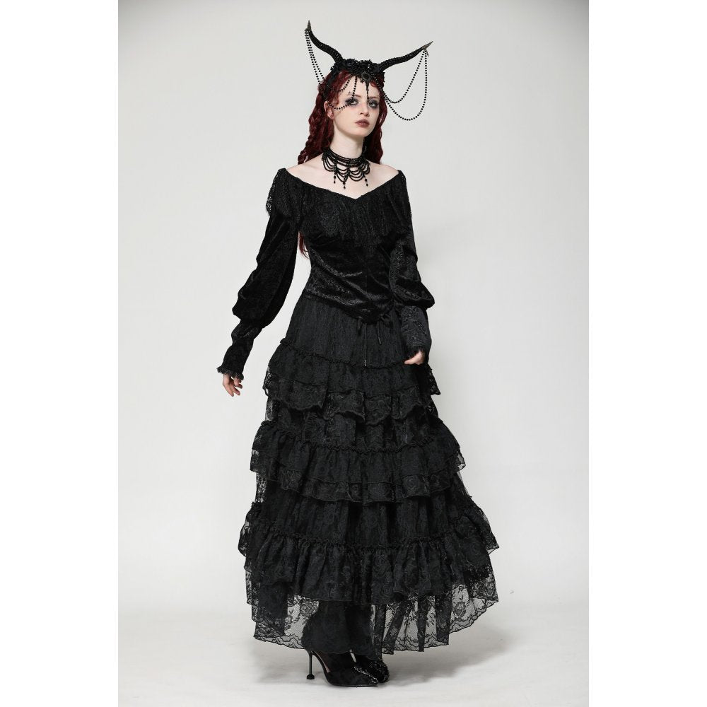 Dark in Love Romilly Lace Trimmed Jacquard Velvet Top