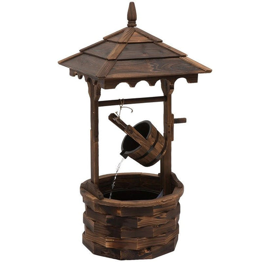 Outsunny Wooden Garden Wishing Well Fountain Barrel Waterfall Rustic Wood With Pump Garden Décor Ornament