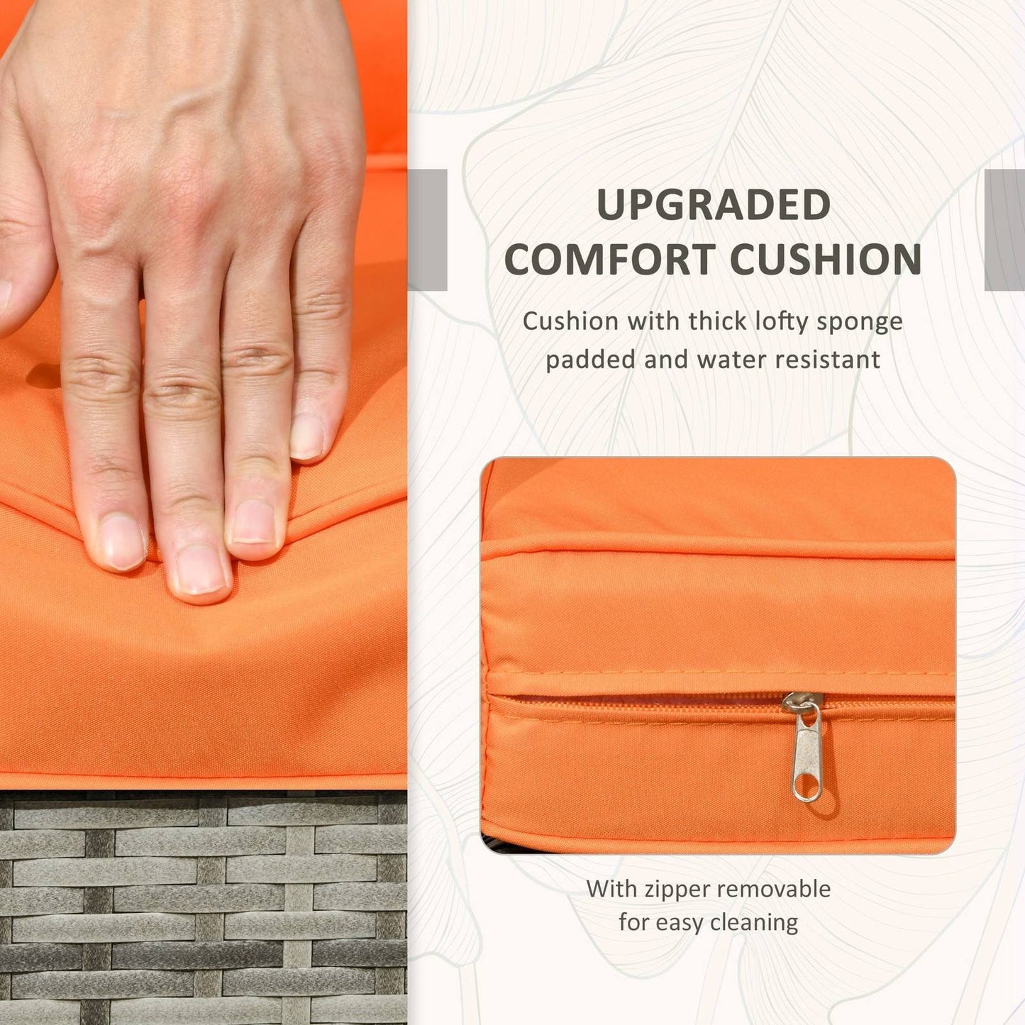 3-Piece PE Rattan Wicker Garden Furniture Patio Bistro Set Weave Conservatory Sofa Storage Table and Chairs Set Orange Cushion Grey Wicker