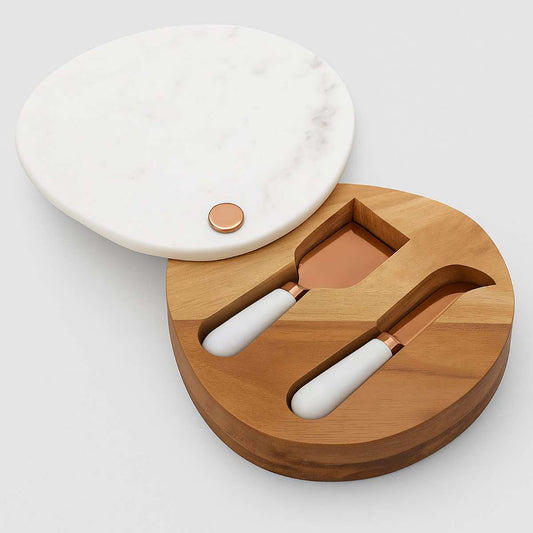 Monzaro White Marble And Wood Cheese Kni