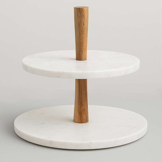 Monzaro Two Tier Marble and Acacia Wood