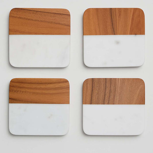 Monzaro Set Of Four Marble And Acacia Wo
