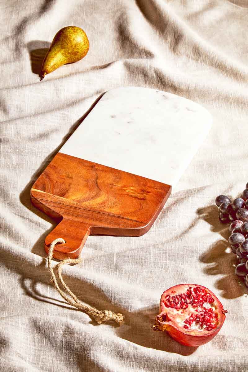 Monzaro Rectangular Marble And Acacia Wood Paddle Board