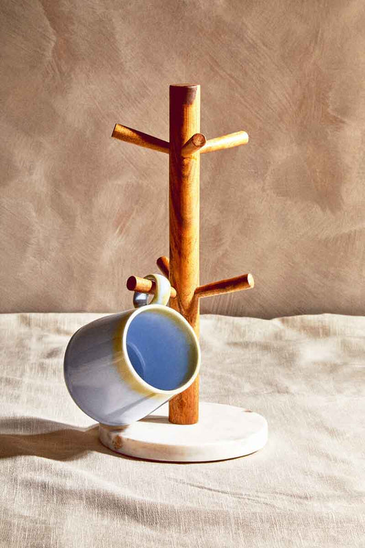 Monzaro Acacia Wood And White Marble Mug Tree