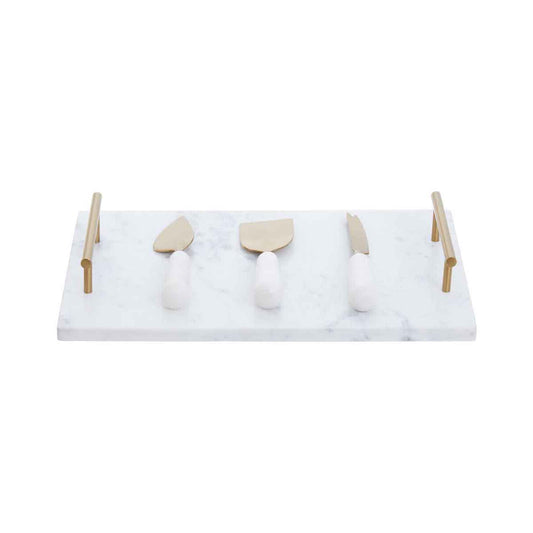 Marina White and Gold Cheese Board and Knife Set