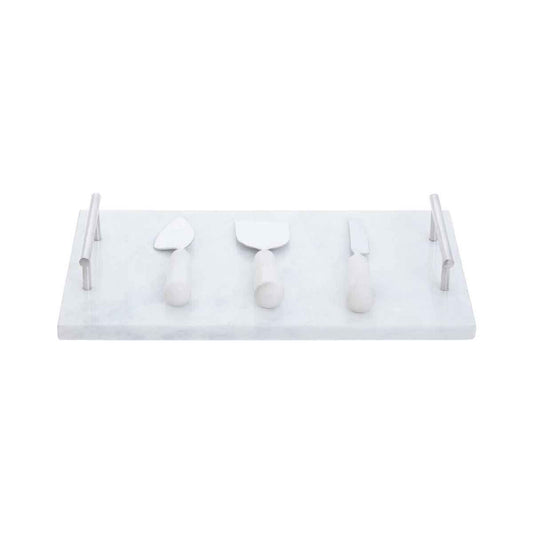 Marina White Marble Cheese Board and Knife Set