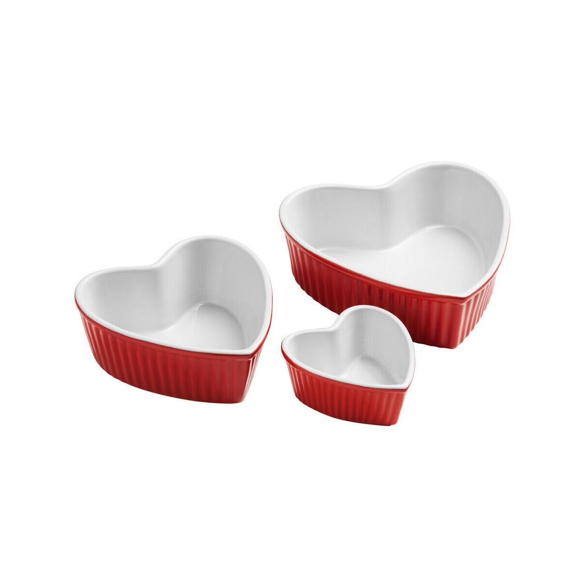 Amour Red Set of 3 Heart Shape Oven Dishes