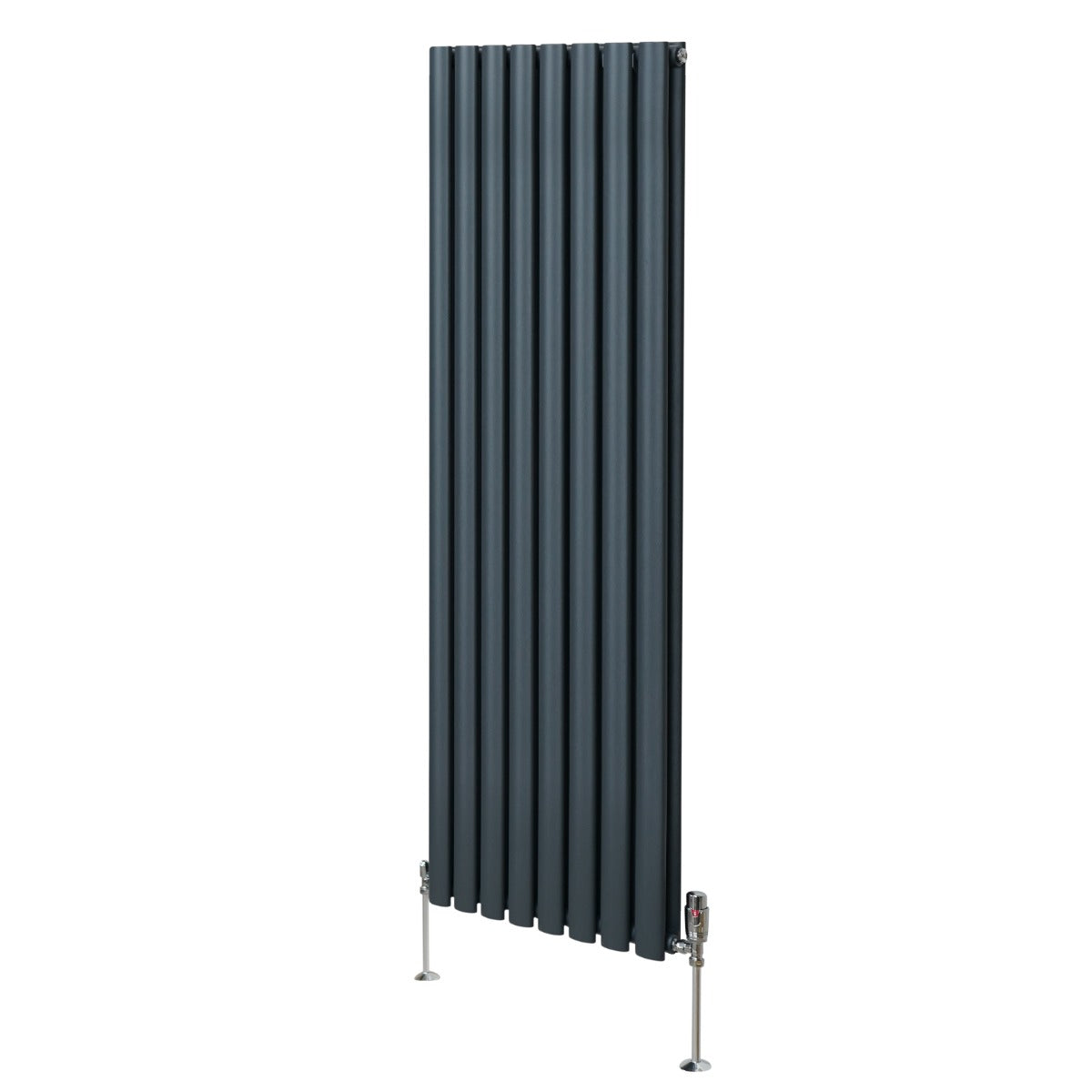 Oval Column Radiator & Valves - 1600mm x 480mm Anthracite Grey