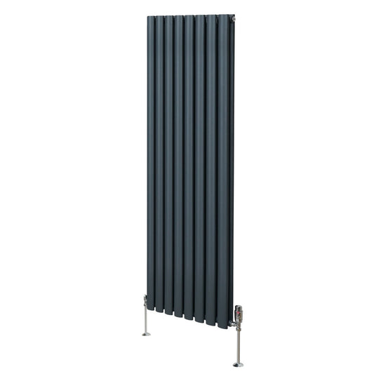 Oval Column Radiator & Valves - 1600mm x 480mm Anthracite Grey