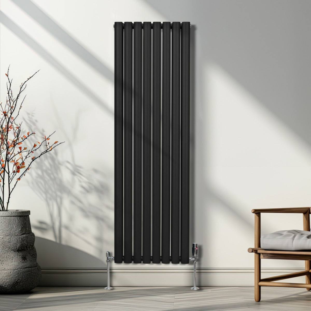 Oval Column Radiator & Valves - 1600mm x 480mm Black