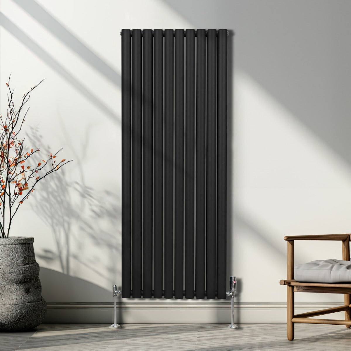 Oval Column Radiator & Valves - 1600mm x 600mm Black