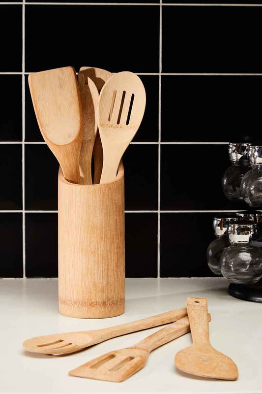 Aleki 6pc Bamboo Kitchen Tool Set With Holder