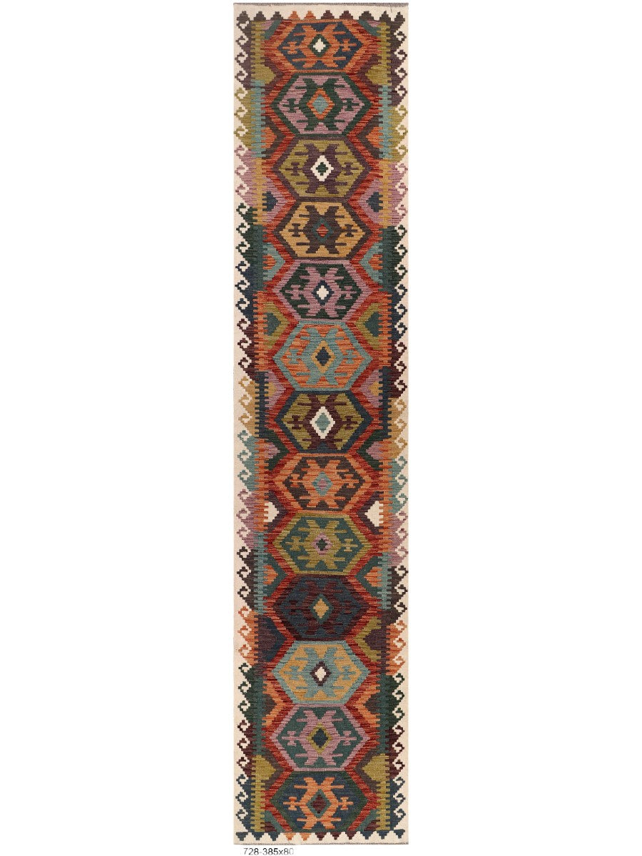 Maimana Afghanistan Kilim Runner - 385 x 80 cm