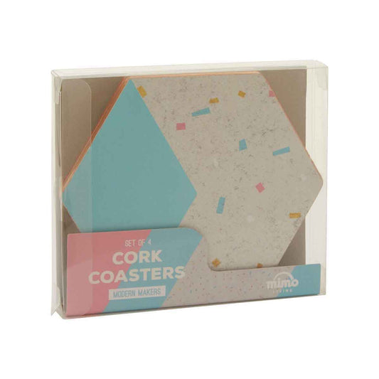 Mimo Set Of 4 Hexagonal Cork Coasters
