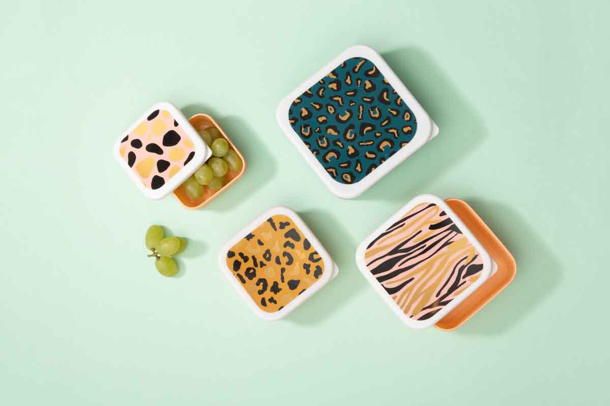 Mimo Set Of 4 Animal Print Lunch Boxes