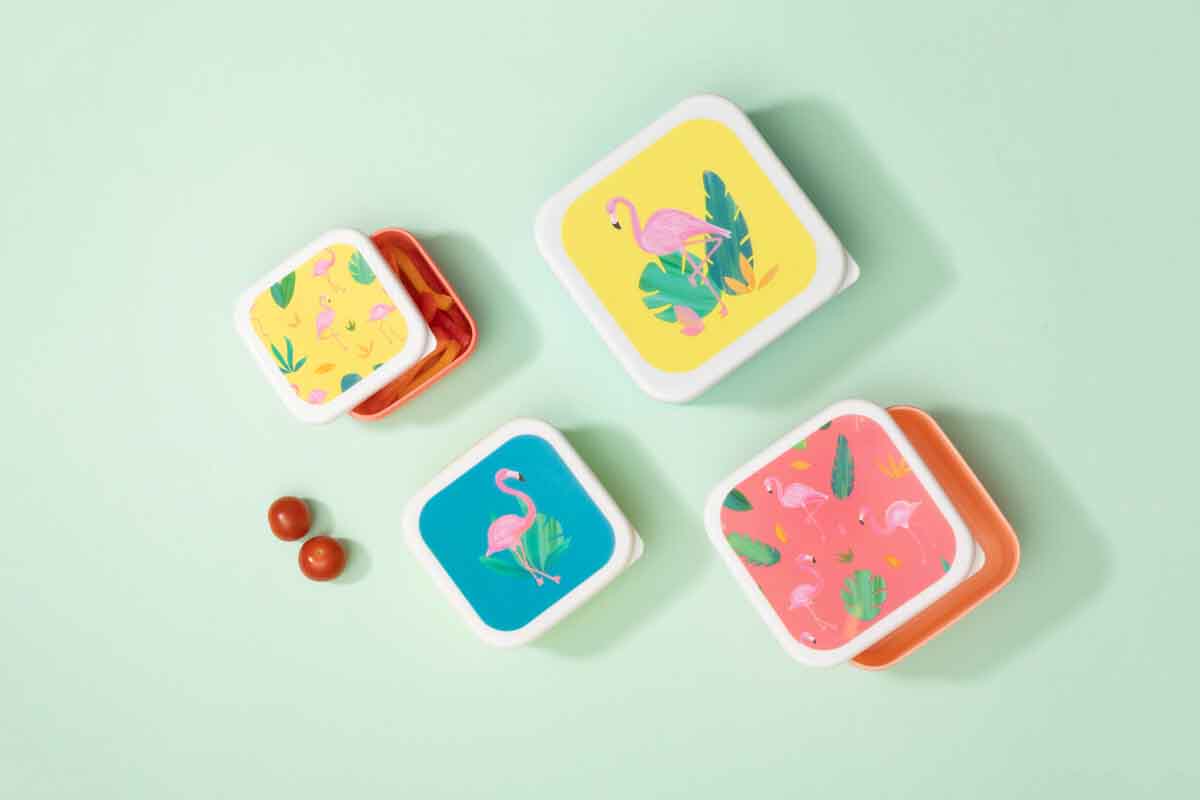 Mimo Set Of 4 Flamingo Lunch Boxes
