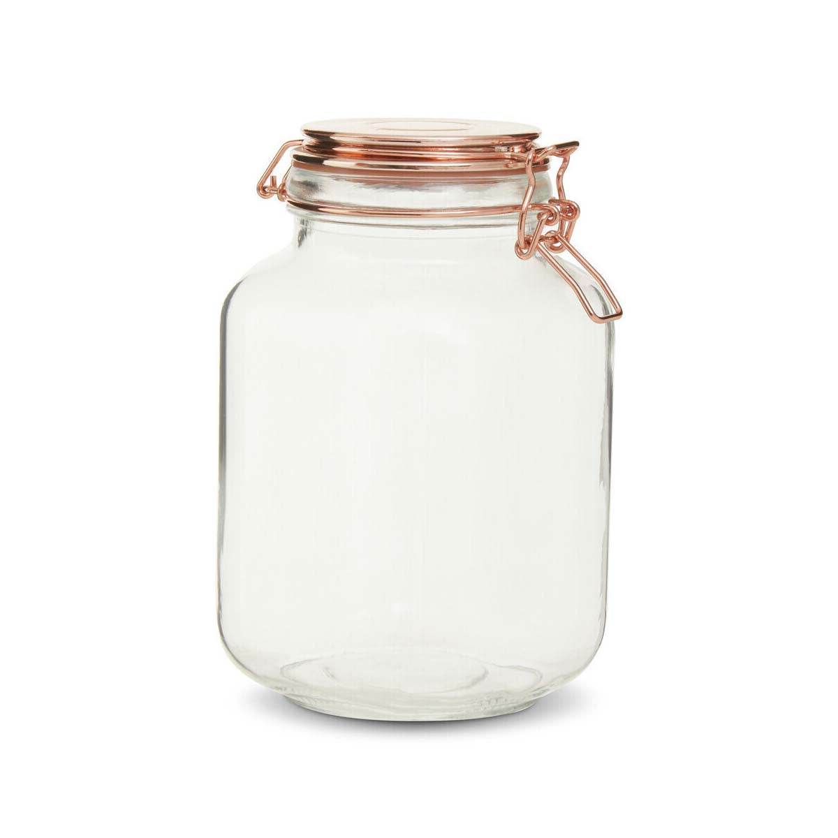 2000Ml Sqr Glass Jar Clip Top Rose Gold Lid