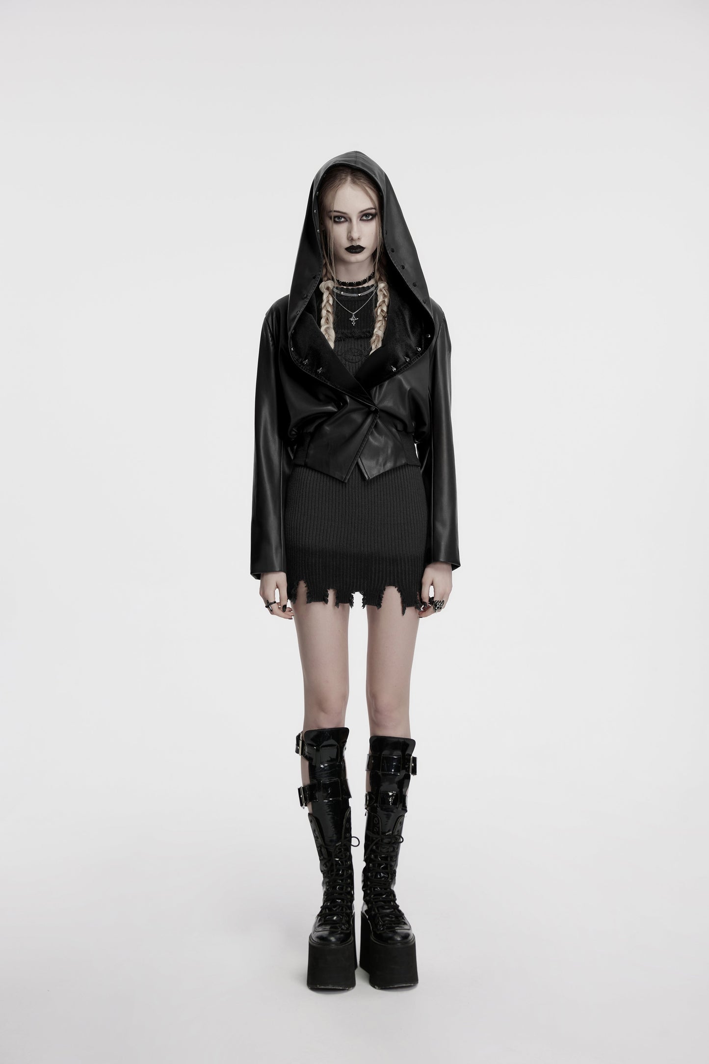 Punk Rave Nyx Hooded Faux Leather Jacket
