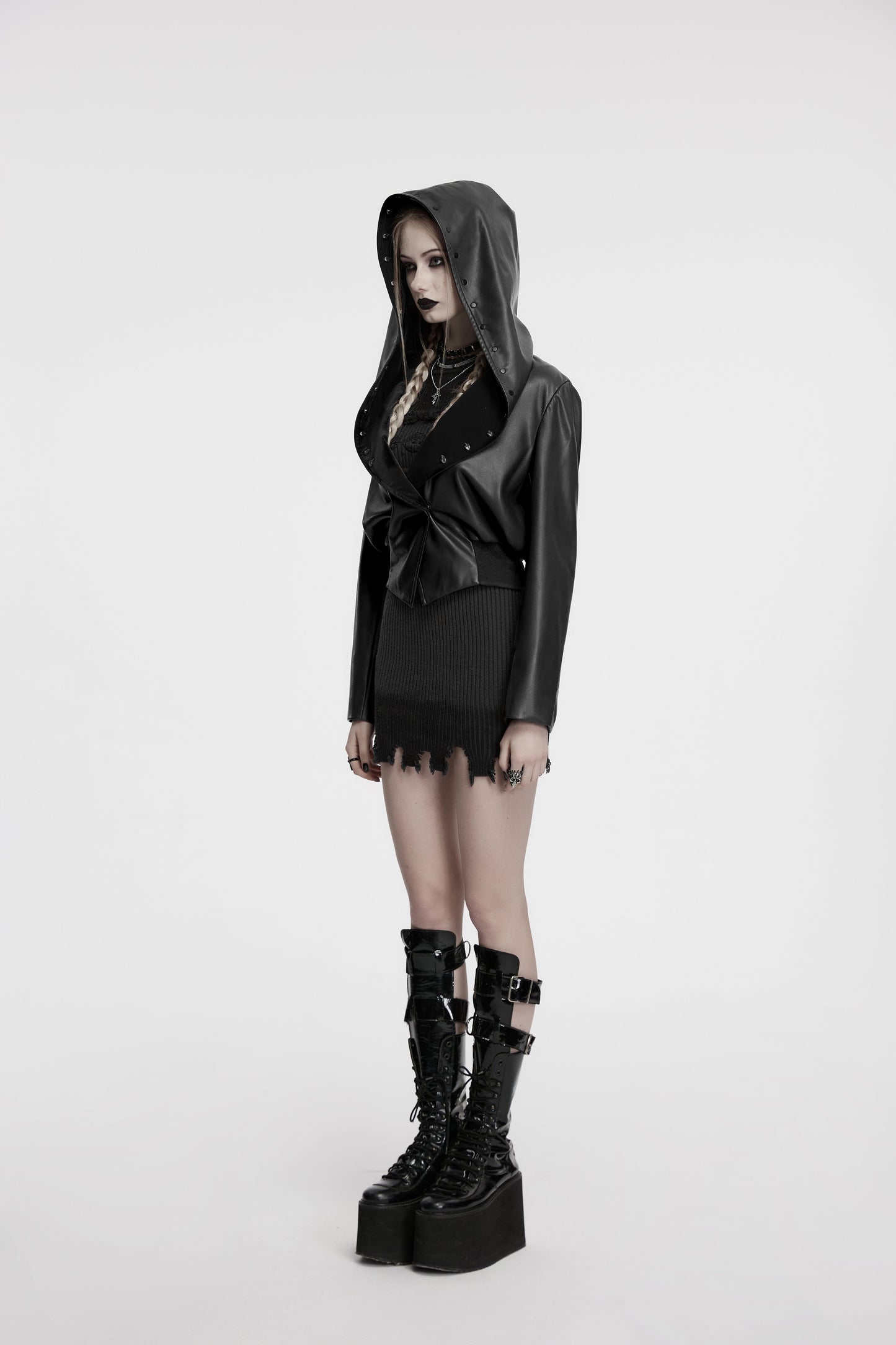 Punk Rave Nyx Hooded Faux Leather Jacket