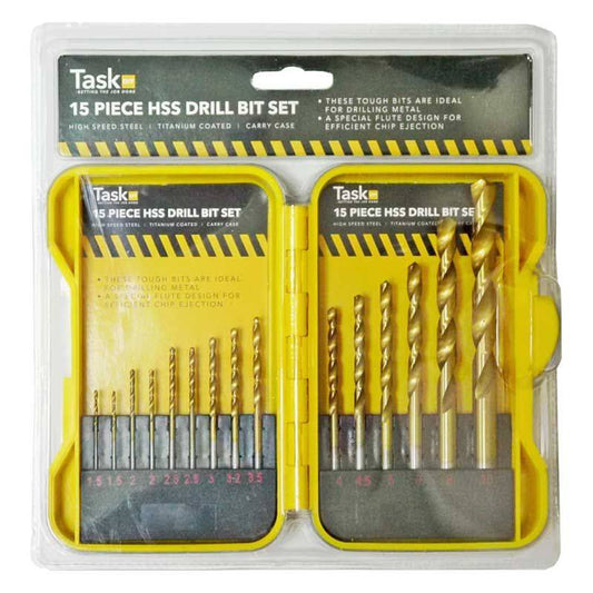 15-Piecee HSS Twist Drill Bit Set Yellow Case