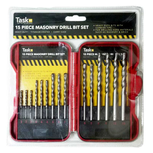 15-Piecee Masonary Drill Bit Set Red Case