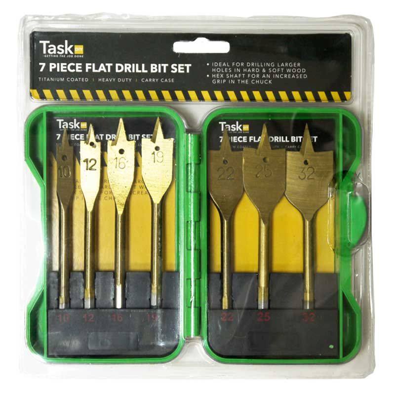 7-Piece Flat Drill Bit Set Green Case
