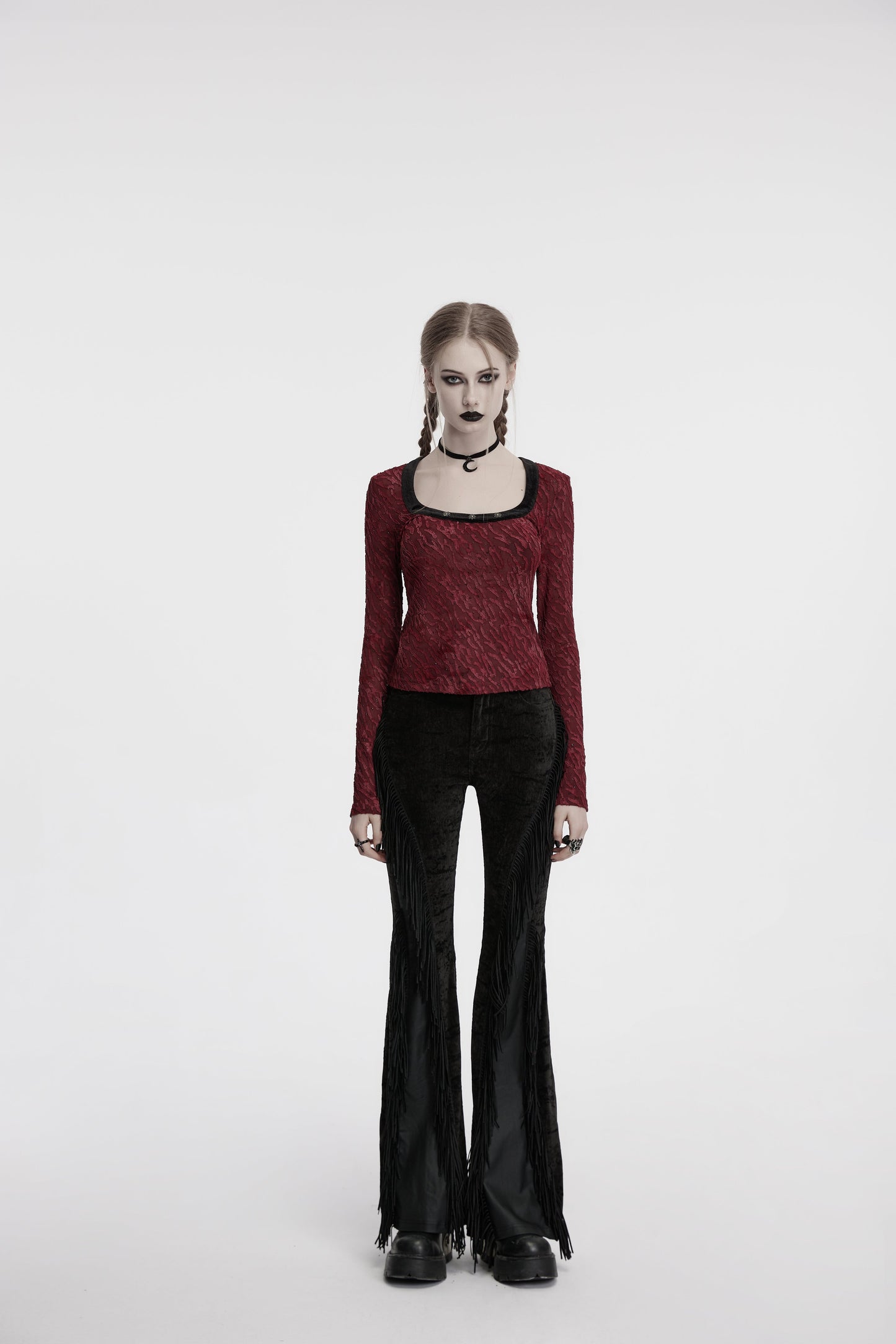 Punk Rave Morrigan Wasteland Tassel Flare Goth Pants In Black